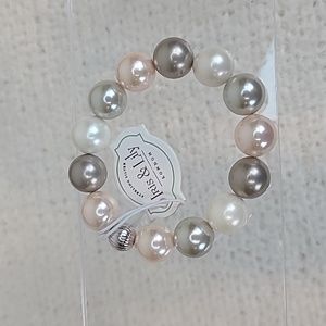 Iris & Lily London Mother of Pearl Beaded Stretch Bracelet White/Gray/Pink - NWT